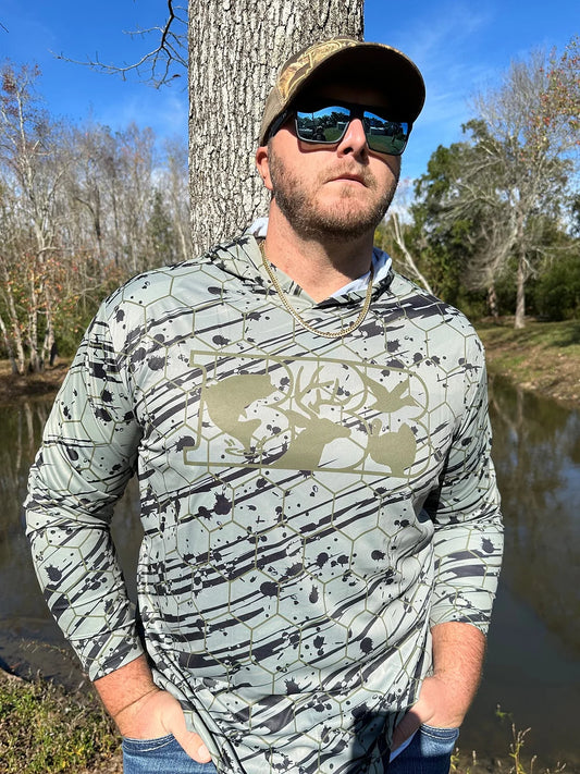 Honeycomb Dri-Fit Fishing Hoodie- Green and Brown