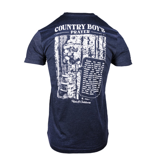 heather navy T-shirt with the country boys prayer on it