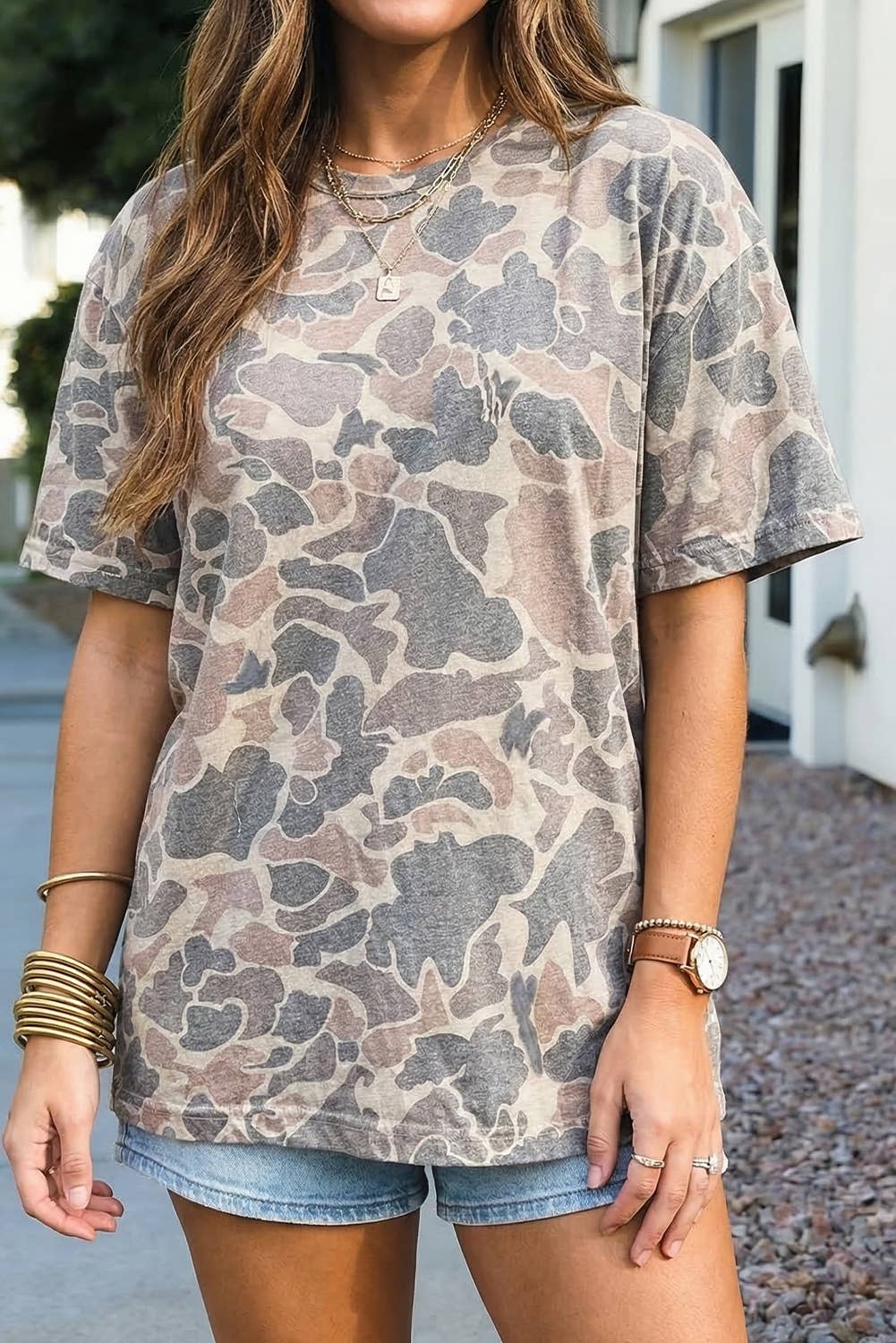 Retro Camouflage Print Womens Casual T Shirt