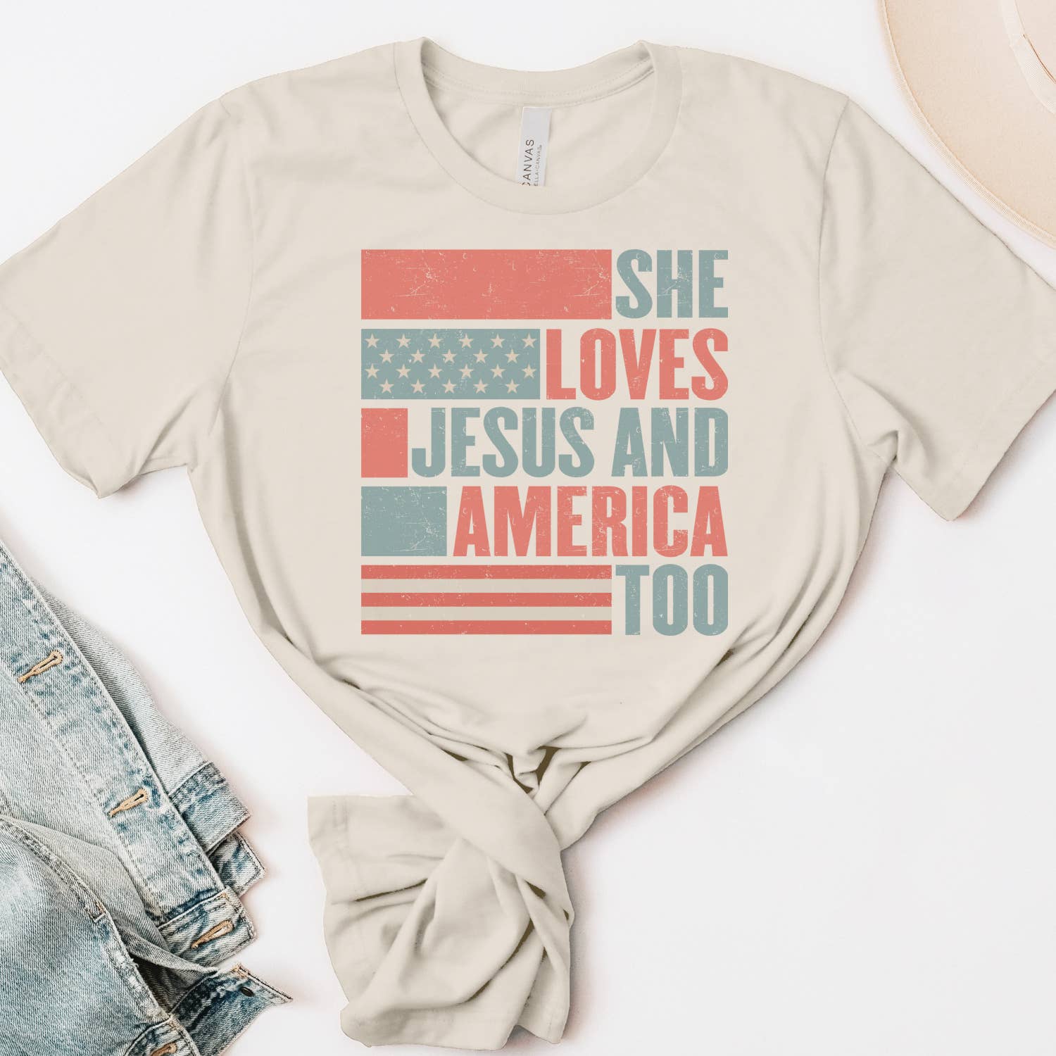 She Loves Jesus and America Too USA Graphic Tee