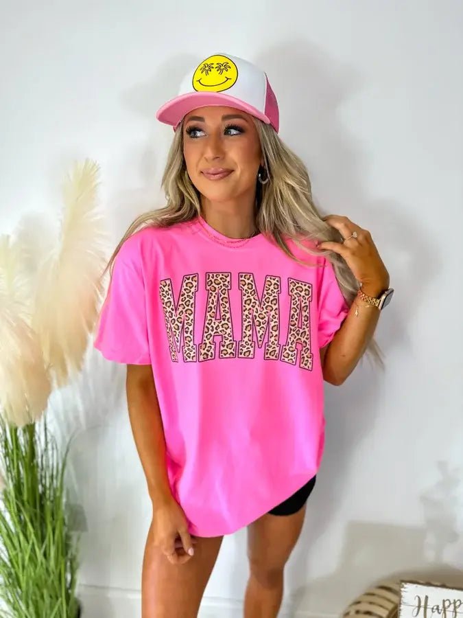 Neon Pink Leopard Mama Graphic Tee - Triple B Outdoors