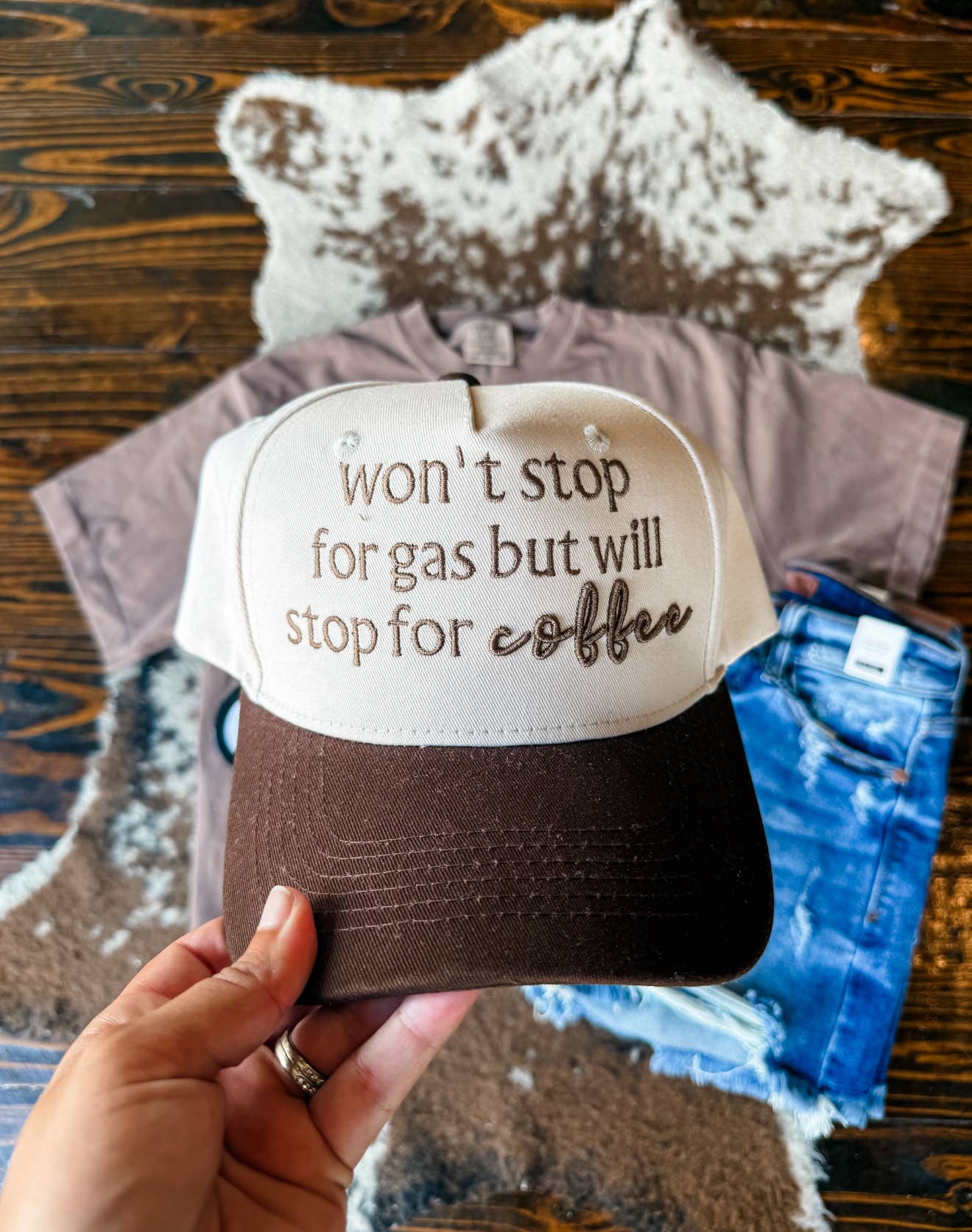 Won’t Stop For Gas Will For Coffee Embroidered Trucker hat - Triple B Outdoors