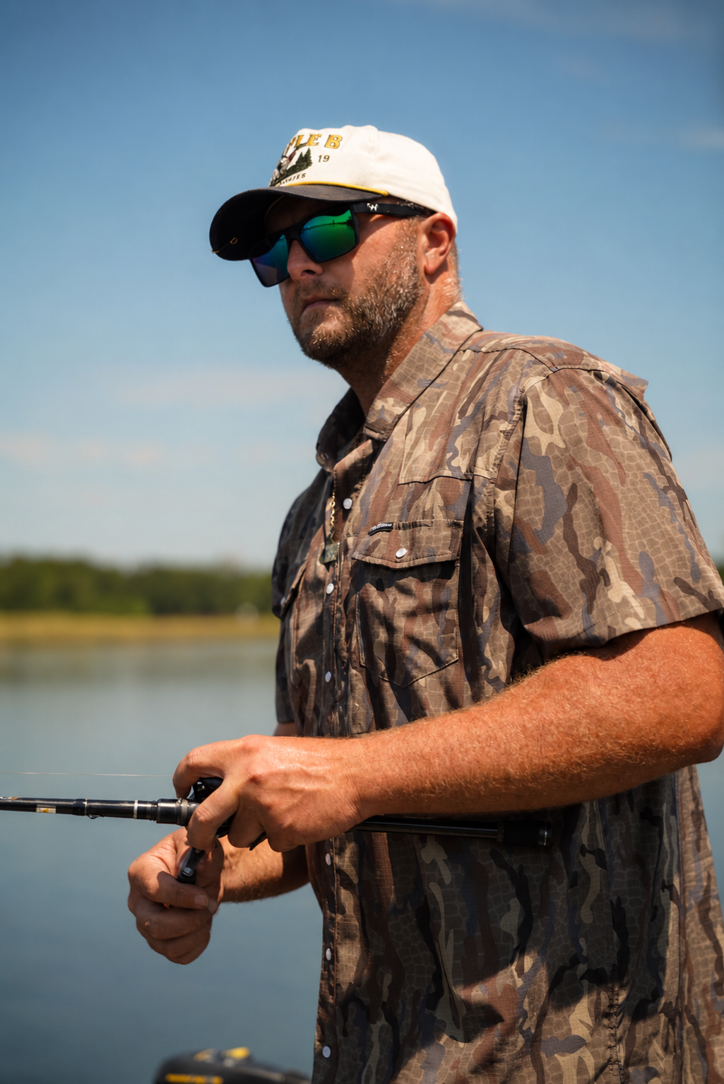 Zach Rushing fishing while wearing the bbb outdoors western airflow pearl snap
